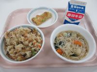 きんぴら寿司　そうめん汁　ちくわの磯辺揚げ