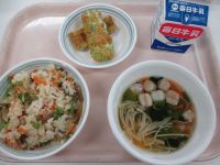 きんぴら寿司　そうめん汁　ちくわの磯辺揚げ