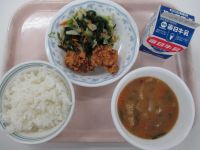 鶏の竜田揚げ　おかか和え　みそ汁
