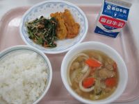 ちくわの黄金揚げ　ごま和え　かやくうどん