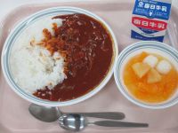 ハヤシライス　フルーツ白玉