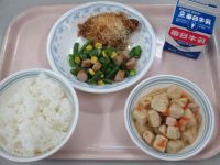 鶏肉のパン粉焼き　いんげんソテー　高野の煮物
