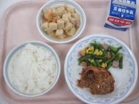 鶏のパン粉焼き　いんげんソテー　高野の煮物