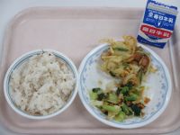 梅ちりご飯　ウインナーのかき揚げ　ツナあえ