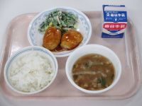 とりのつくね　いんげんサラダ　みそ汁