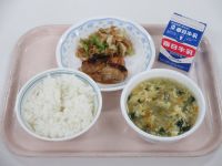 鶏肉の照り焼き　梅おかか和え　かきたま汁