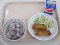 ゆかりご飯　揚げ春巻　枝豆のサラダ