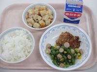 鶏のパン粉焼き　いんげんソテー　高野の煮物