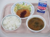 ハムカツ　キャベツのサラダ　みそ汁
