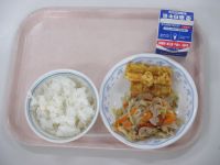 野菜炒め　ちくわの黄金揚げ