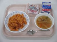 チキンライス　野菜スープ　お米でガトーショコラ