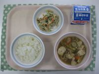 ごはん、肉どうふ、ごぼうサラダ