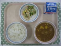 ごはん、とうふのカレー煮、ブロッコリーのマヨおかか
