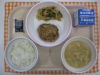ごはん、豆腐ハンバーグ、いんげんのゴマ和え、みそ汁