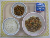 ごはん、チャプチェ、大豆とじゃこの揚げ煮