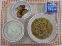 ごはん、ホイコーロー、だいがくいも