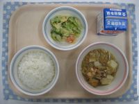 ごはん、厚揚げのそぼろあんかけ煮、ブロッコリーサラダ