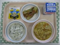 ☆節分献立☆わかめごはん、やさいの卵とじ、ちくわのいそべ揚げ、節分豆
