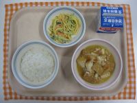 ごはん、厚揚げのあんかけ煮、スパゲティサラダ