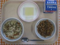 とりごぼうごはん、大豆とじゃこの揚げに、りんご寒天