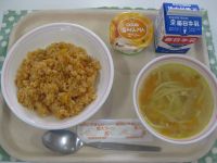 チキンライス、スープスパ、みかんゼリー