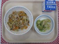 豚丼、えだまめとツナのサラダ