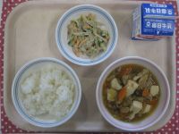 ごはん、肉どうふ、ごぼうサラダ