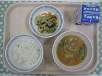 ごはん、肉じゃが、ほうれん草とツナのサラダ