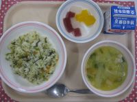 たかなチャーハン、塩ちゃんこ汁、三色ゼリー