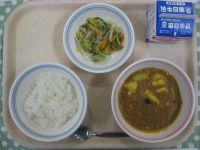 ごはん、豆腐のカレー煮、バンサンスウ