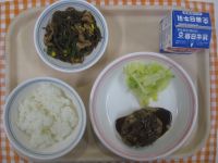 ごはん、豆腐ハンバーグ、キャベツ、糸こんソテー