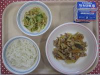 ご飯、五目きんぴら、大豆サラダ