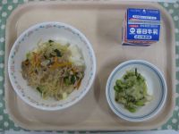豚丼、えだまめとツナのサラダ