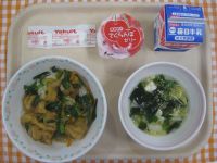 トリニータ丼、わかめスープ、さくらんぼゼリー