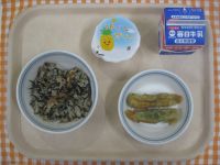 ひじきごはん、ちくわのいそべ揚げ、パインゼリー