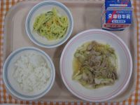 ご飯、豚肉のしょうが焼き、スパゲティサラダ