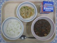 ご飯、マーボー豆腐、ハリハリサラダ