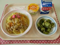 五目野菜ラーメン、酢の物、みかんゼリー