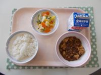 ごはん、麻婆豆腐、野菜の中華和え